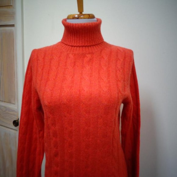 VGUC GRACE CASHMERE Mandarine 100% Cashmere Turtleneck Cableknit Sweater Size M - Picture 5 of 7